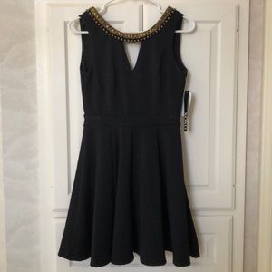 Black fit and flare banquet dress w/ gold sequence